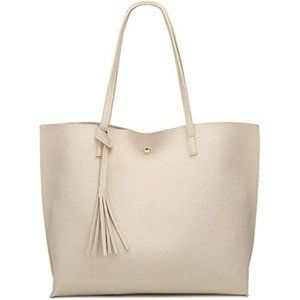 WOMEN'S Soft Faux Leather Tote Shoulder Bag from Dreubea Beige